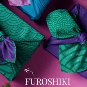 Set of Two Tatcha Furoshiki Cloth Wrap with Elegant Teal and Purple